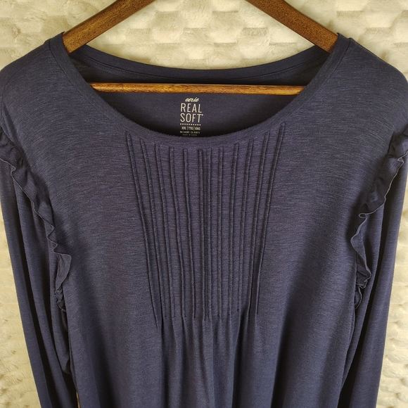 Aerie Navy Real Soft Pleated Shirt with Ruffle Accents Women's Size XXL - Picture 6 of 11